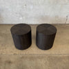 Pair of Round Ebonized Oak Side Tables