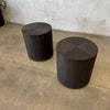 Pair of Round Ebonized Oak Side Tables