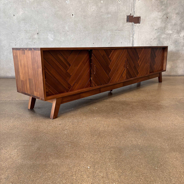 Herringbone Acacia Wood Low TV Console