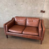 Mid Century Modern Danish Brown Leather Loveseat Couch