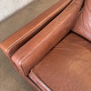 Mid Century Modern Danish Brown Leather Loveseat Couch