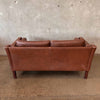 Mid Century Modern Danish Brown Leather Loveseat Couch