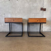 Pair of Walnut and Metal Side Tables