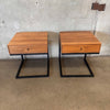 Pair of Walnut and Metal Side Tables