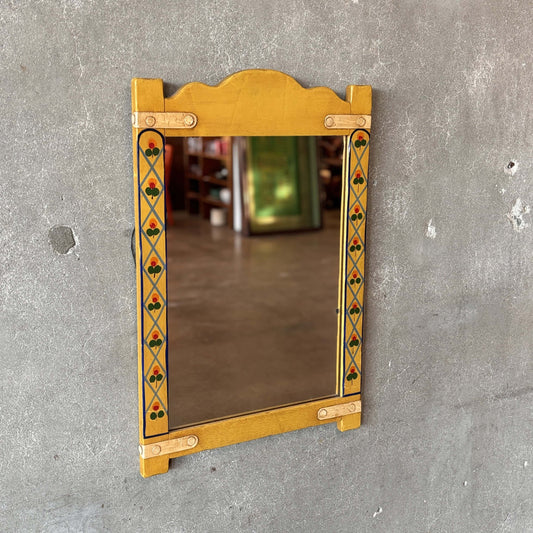 Monterey Furniture Mirror with Iron Straps and Floral Decoration