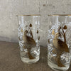 Set of Three Mid Century Libbey Partridge Pear Tree Gold Embosses Glasses