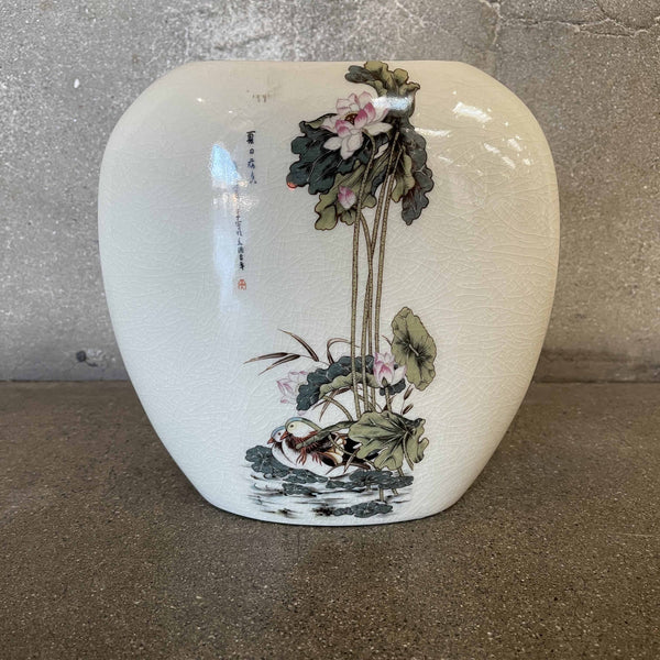 1980s Japanese Flower Ceramic Vase