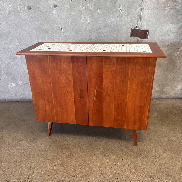 Vintage Mid Century Modern Sideboard Cabinet With Tile Top