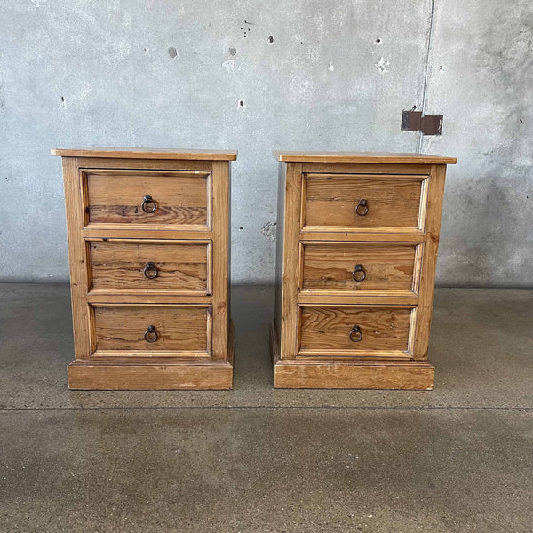 Pair of Vintage Solid Pine Rustic 3 Drawer Tall Nightstands