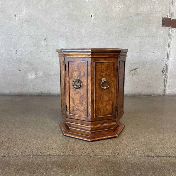 Vintage Burl Octagon Cabinet Side Table