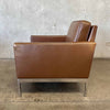 Vintage Nicos Zographos Style Leather Club Chair With Polished Aluminum Base