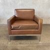 Vintage Nicos Zographos Style Leather Club Chair With Polished Aluminum Base