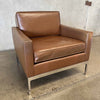 Vintage Nicos Zographos Style Leather Club Chair With Polished Aluminum Base