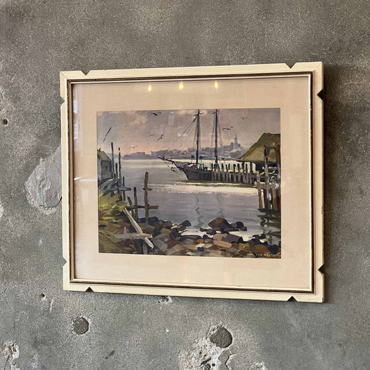 Vintage Ted Kautzky 1954 Framed Watercolor Reproduction