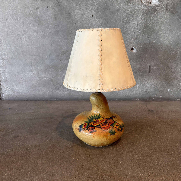 Monterey Style Hand Painted Guitar Scene Lamp Circa 1930s