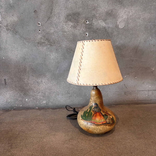 Monterey Style Hand Painted Couple Scene Lamp Circa 1930s