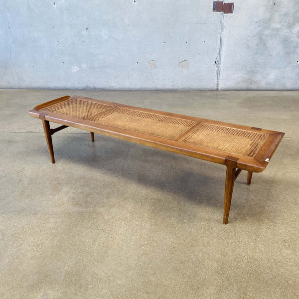 Mid Century Walnut & Cane Bench