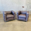 Pair of Bauhaus Style Le Corbusier LCZ Chrome & Leather Club Chairs