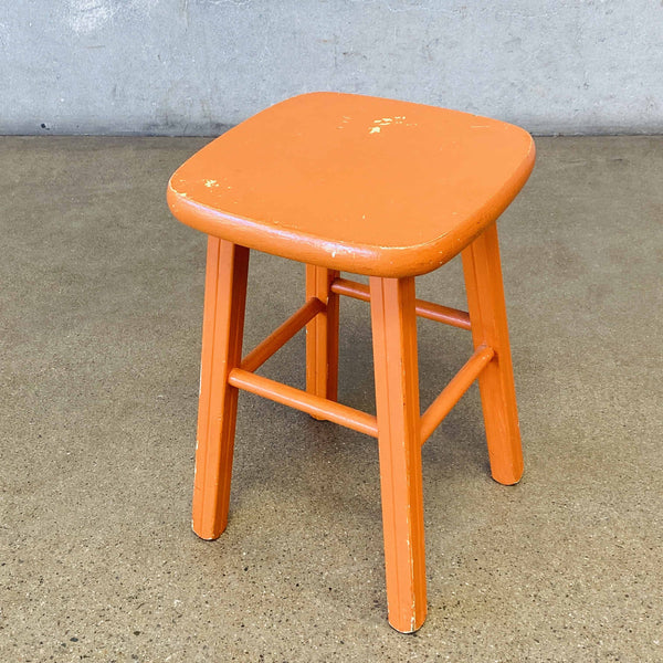 Vintage Atomic Orange Wooden Artist Stool