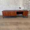 Mid Century Modern Eight Foot Walnut Desk With Eight Drawers