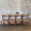 Set of Four 1970s Mid Century Modern Tweed Teak D Scan Dining Chairs