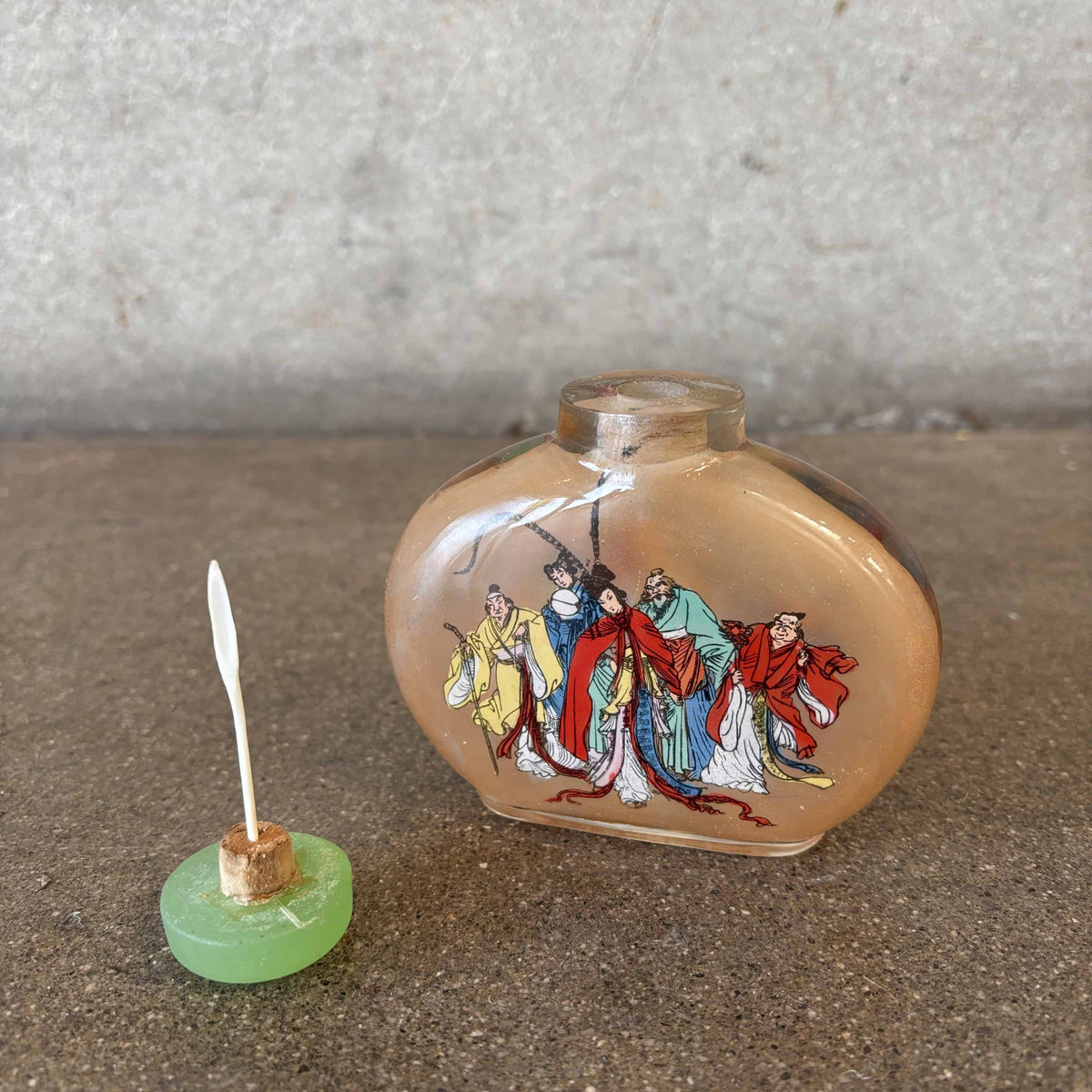 Antique Snuff Jar with Jade Lid, Reverse Painted, Chinese
