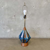 Mid Century Modern Ceramic & Wood Octagonal Lamp