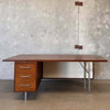 Late 1950s Solid Walnut Architectural Executive Desk With Chrome Steel Legs