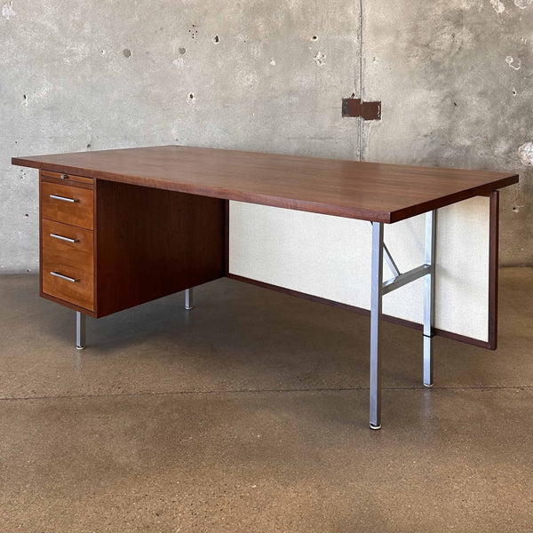 Late 1950s Solid Walnut Architectural Executive Desk With Chrome Steel Legs