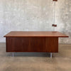 Late 1950s Solid Walnut Architectural Executive Desk With Chrome Steel Legs