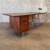 Late 1950s Solid Walnut Architectural Executive Desk With Chrome Steel Legs