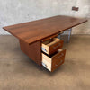 Late 1950s Solid Walnut Architectural Executive Desk With Chrome Steel Legs