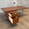 Late 1950s Solid Walnut Architectural Executive Desk With Chrome Steel Legs