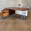 Late 1950s Solid Walnut Architectural Executive Desk With Chrome Steel Legs