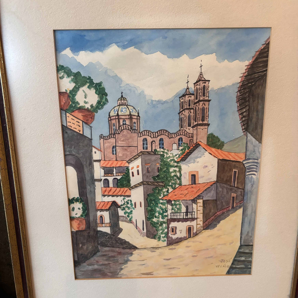 Pair of Vintage Paintings Taxco Mexico Jose Valasquez
