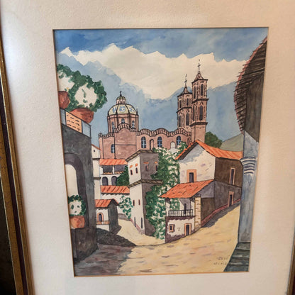 Pair of Vintage Paintings Taxco Mexico Jose Valasquez