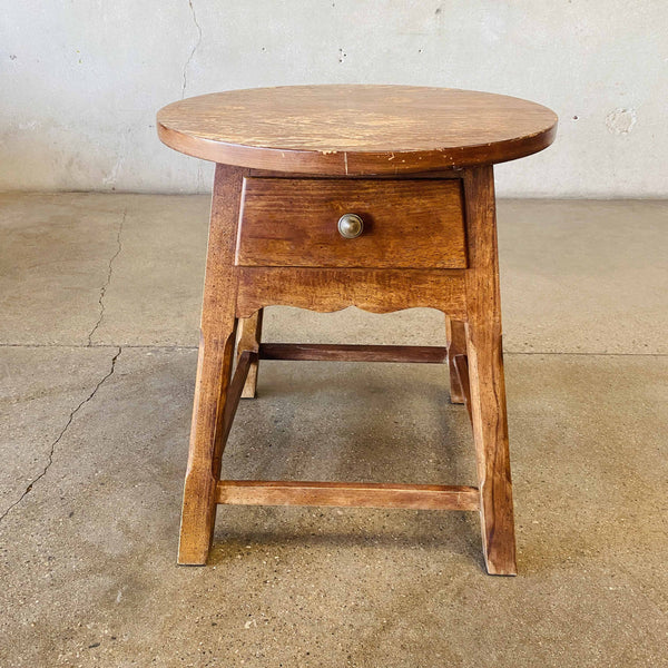 Antique Rustic Round Side Table, Shabby-Chic