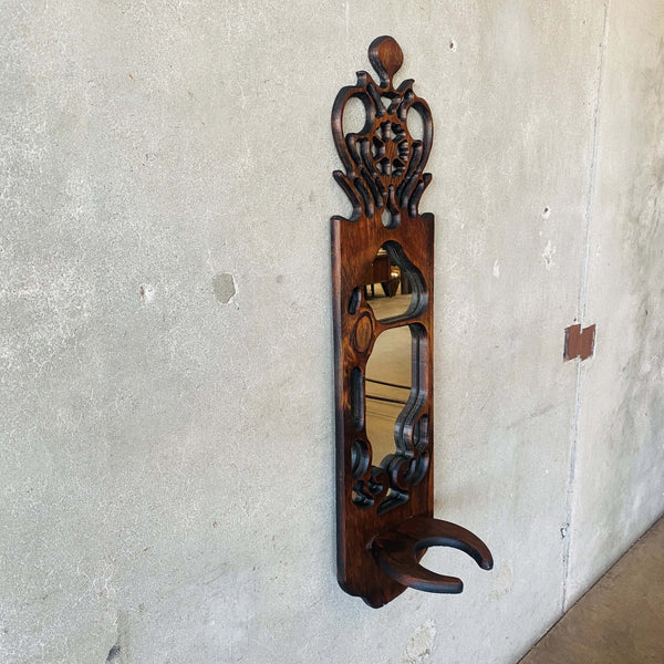 1960's Vintage Wood Mirror w/ Plant Shelf, Biomorphic