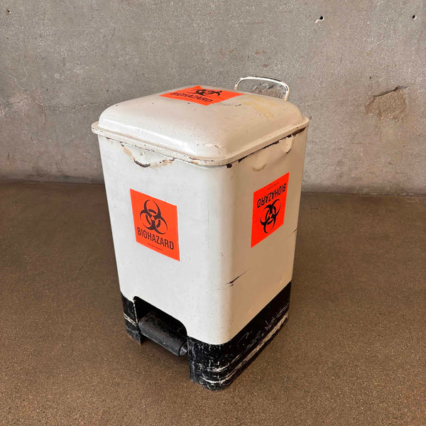 Vintage Medical Enameled Metal Step Trashcan