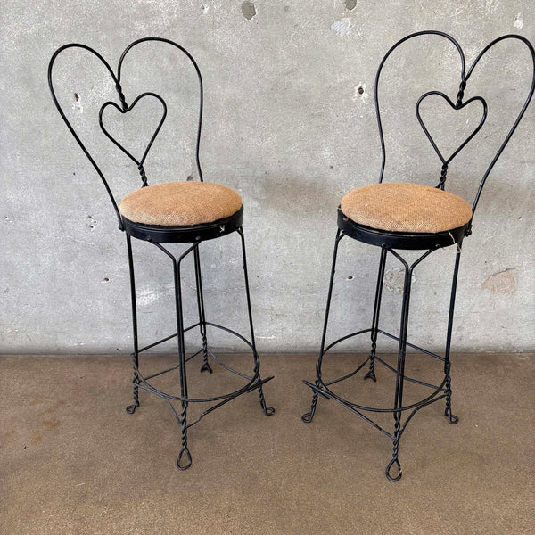 Pair Of Vintage Ice Cream Parlor Bar Stools - "Heart Shaped Back"