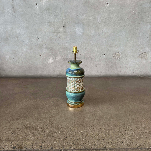 Mid Century Green & Gold Ceramic Lamp