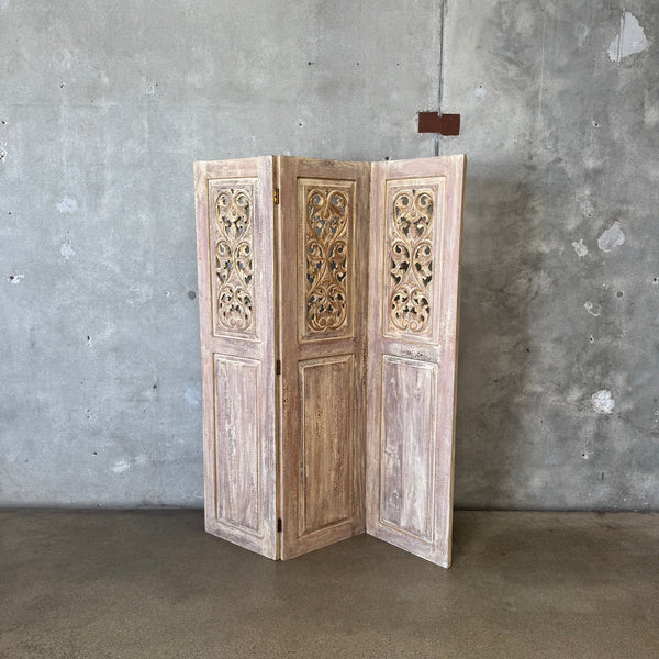 Three Panel Carved & Painted Wood Screen