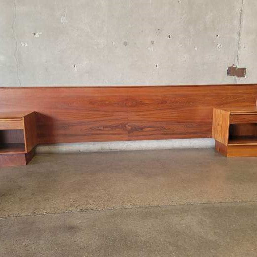 Vintage California King Teak Headboard With Two Teak Nighstands