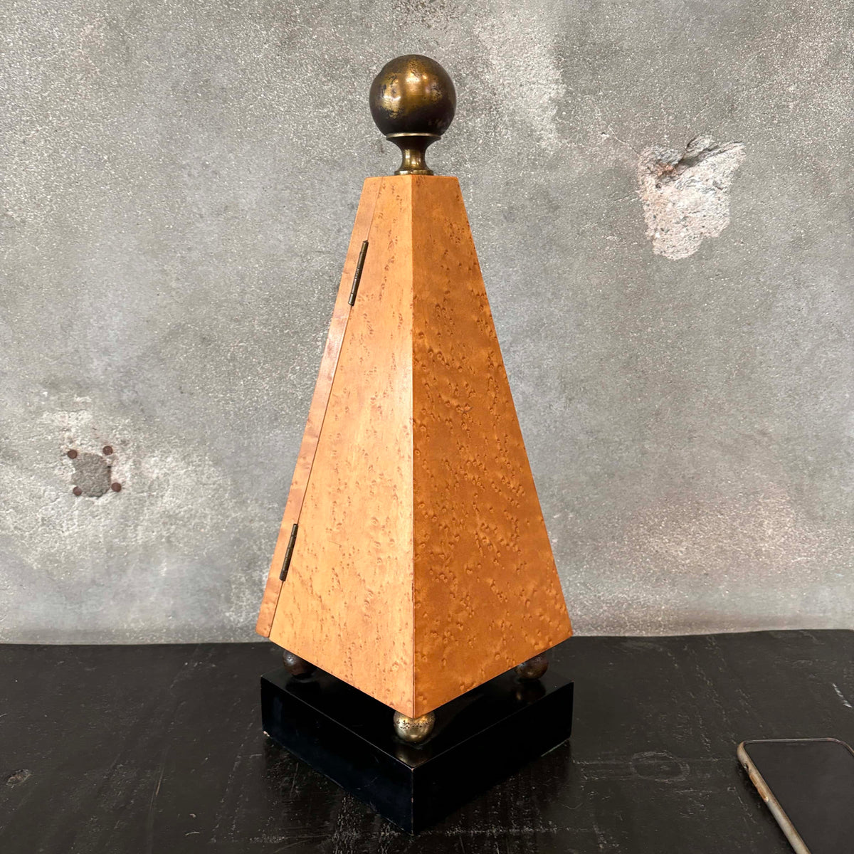 Pyramid Wood & Brass Box Sculpture By Harry Burger