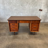 Mid Century 8 Drawer Desk in Walnut/Laminate Top