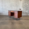 Mid Century 8 Drawer Desk in Walnut/Laminate Top