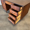 Mid Century 8 Drawer Desk in Walnut/Laminate Top