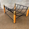 Mid Century Modern Iron, Wood, w/ Brass Fireplace Log Holder