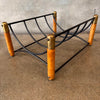 Mid Century Modern Iron, Wood, w/ Brass Fireplace Log Holder