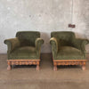 Pair Of Art Deco Brushed Velvet Club Chairs With Wood Claw Feet